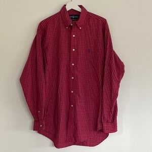 Ralph Lauren Mens Classic Fit Red Blue Plaid Button Down Shirt Large Pony Logo